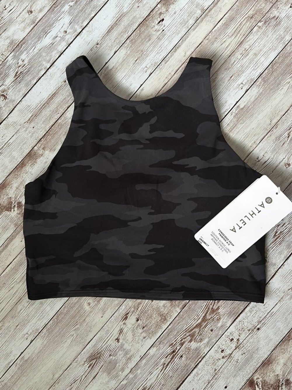 Athleta Crop Top Bra sz XS A-C Cup Women’s Conscious Camo Printed Black Sporty